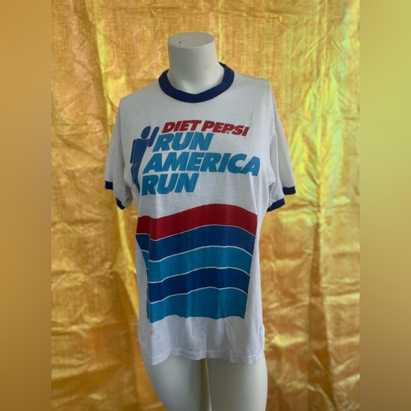 T-Shirt De Football Vintage PEPSI - Taille L - 53x75 Cm - Avec Pub Sur La Manche